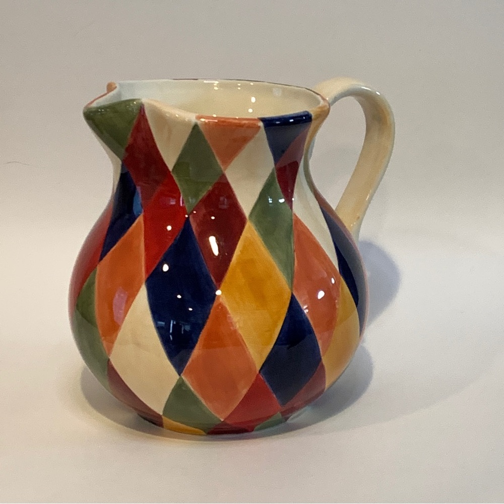 Artimino Ciao Harlequin Ball Pitcher Earthenware Diamond Pattern Large 80 oz